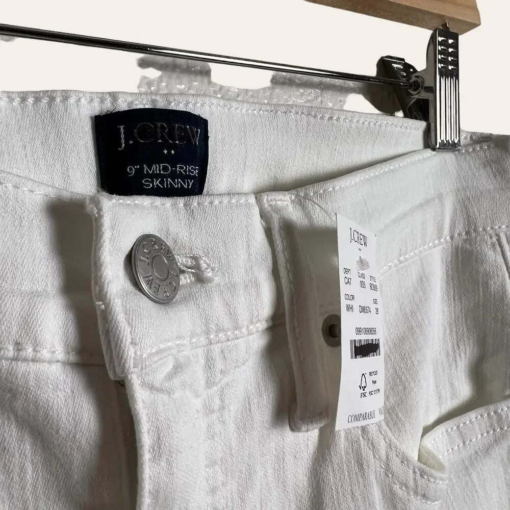 J.Crew 9” Mid-Rise White Skinny Jeans Size 28